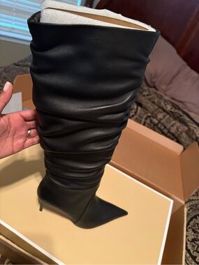 Michael Kors Black Slouchy Knee-High Pointed-Toe Stiletto Boots